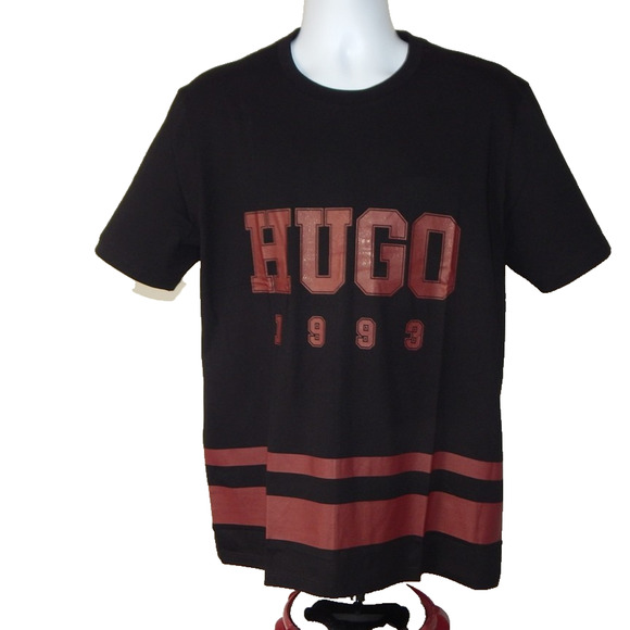 HUGO by Hugo Boss Derosi Logo Graphic Crew Neck Black T Shirt Men’s LARGE NWT - Picture 1 of 6
